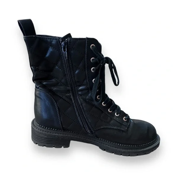 Women’s 11 Bebe Black Dorienne Studded Quilted Lace Up Combat Boot - Picture 5 of 16